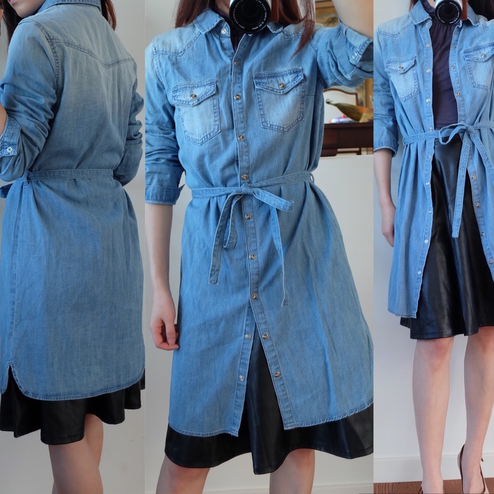 F21 long sleeve dressy denim shirt SZ XS